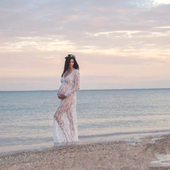 New Boho All Lace White Deep V Long Lingerie Dress - Picture 10 of 16